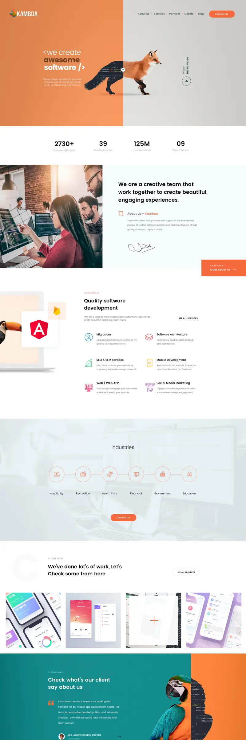 Diseño web completo de Kambda, estudio de desarrollo de software
