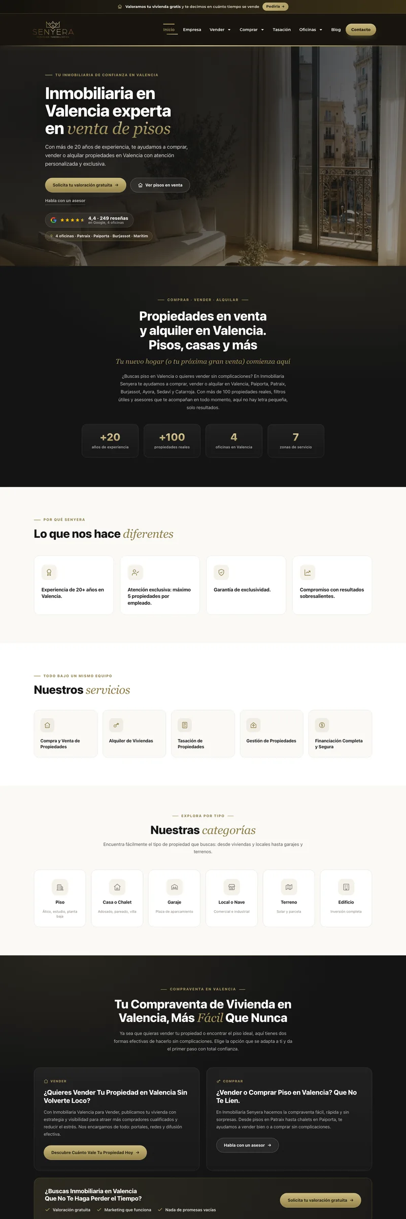 Diseño web de Inmobiliaria Senyera, agencia inmobiliaria en Valencia con más de 20 años de experiencia en compra, venta y alquiler de pisos